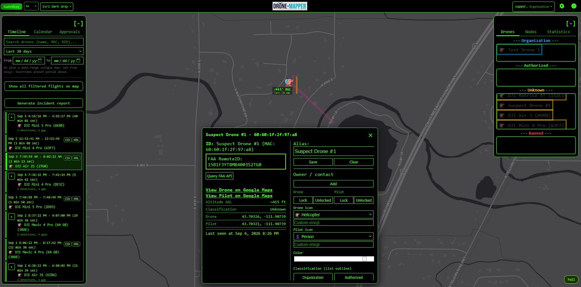 Drone information panel